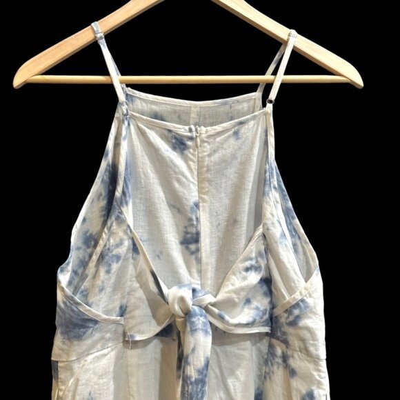 FATE Linen Blend Sleeveless Romper Jumper MEDIUM White Blue Tie Dye Beachy BOHO - Picture 5 of 9